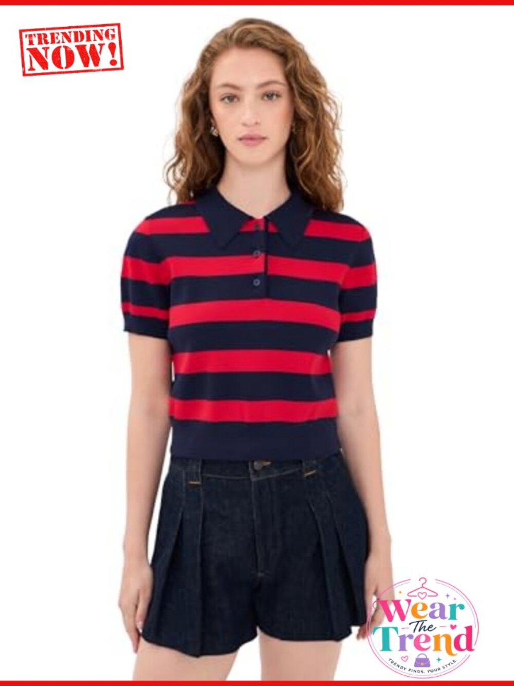 Striped Polo Knit Top Short Sleeve Preppy Regular Fit